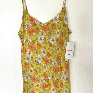 RVCA Midi Slip Dress –Soft Yellow-Green Floral, Size Medium - NWT